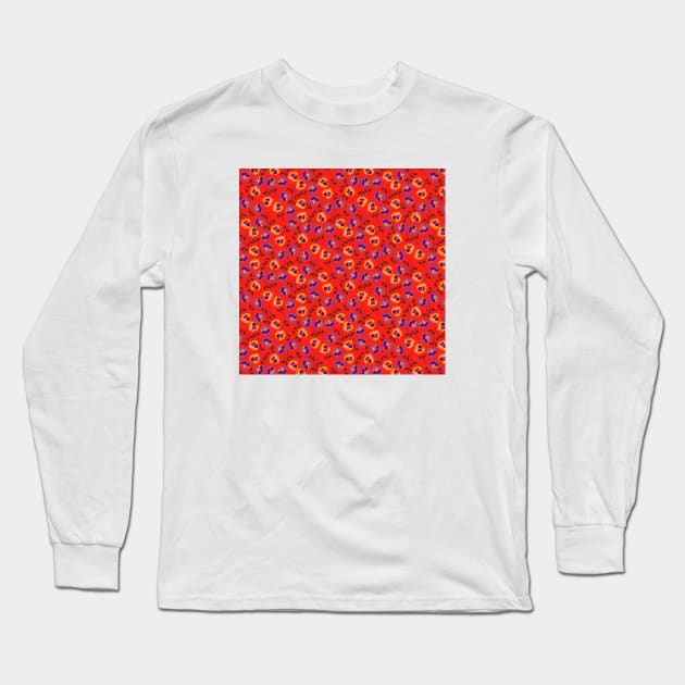 Red Floral Pattern Long Sleeve T-Shirt by FloralPatterns